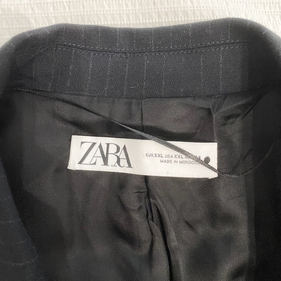 ZARA WOOL BLEND NAVY PINSTRIPE PEAK LAPEL SINGLE BUTTON BOYFRIEND BLAZER - XXL - Picture 5 of 10